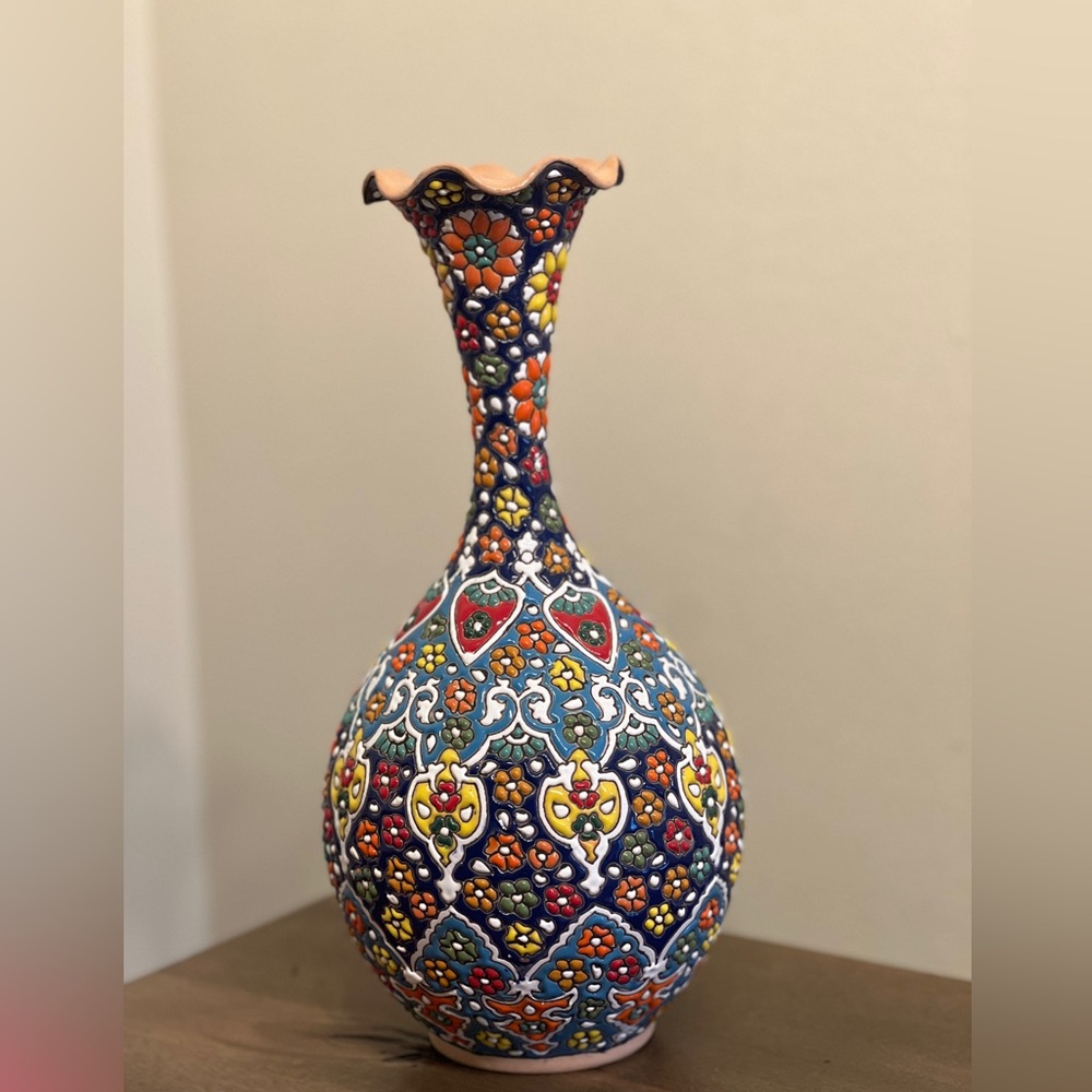 Hand Painted Enamel on Clay Minakari Vase